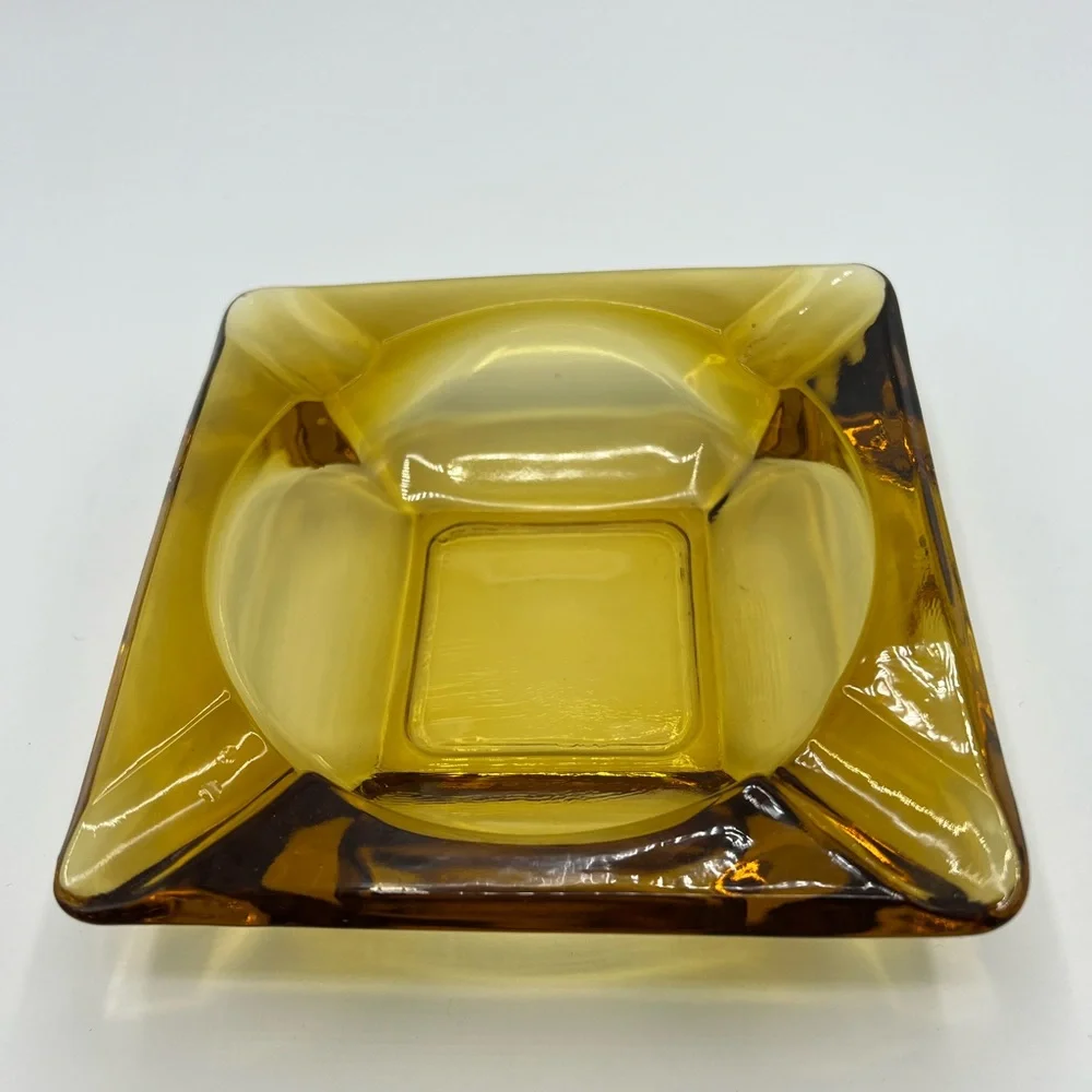 Vintage Moroccan Hazel Atlas Honey Amber Glass Ashtray Excellent Used Condition